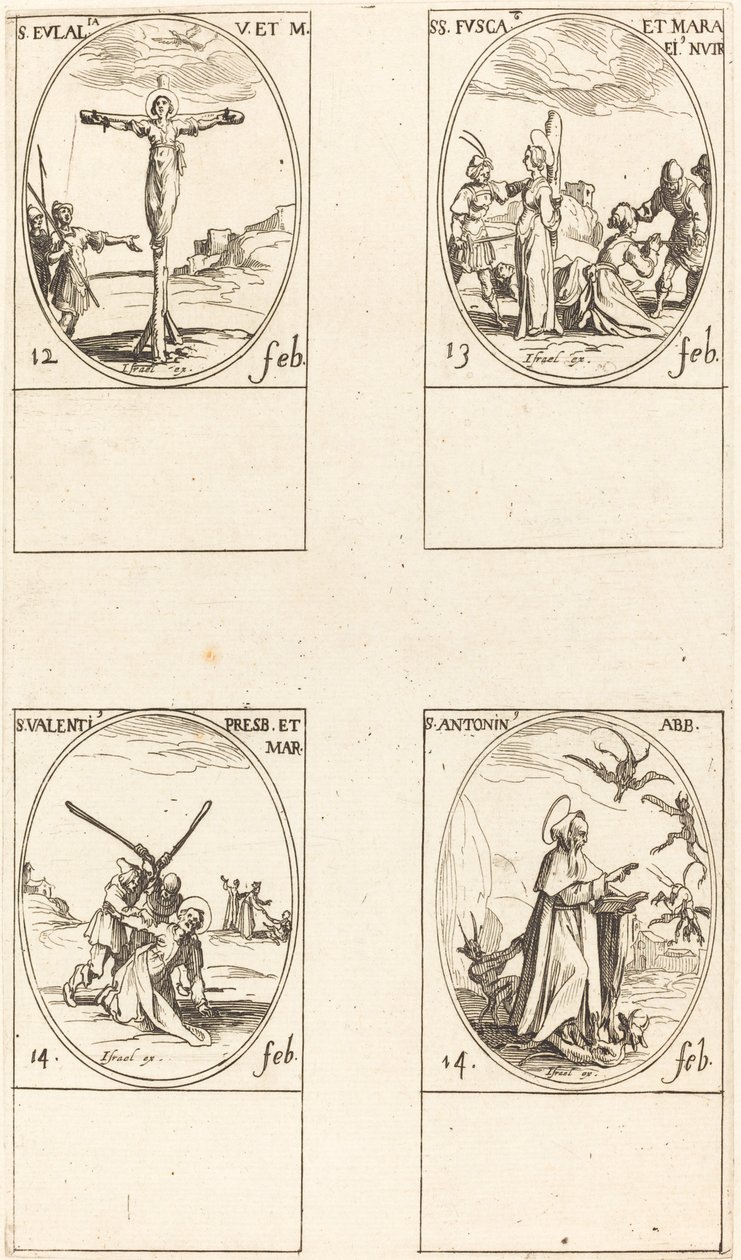 Aziz Eulalia; Aziz Fusca ve Maura; Sevgililer Günü; Aziz Anthony by Jacques Callot