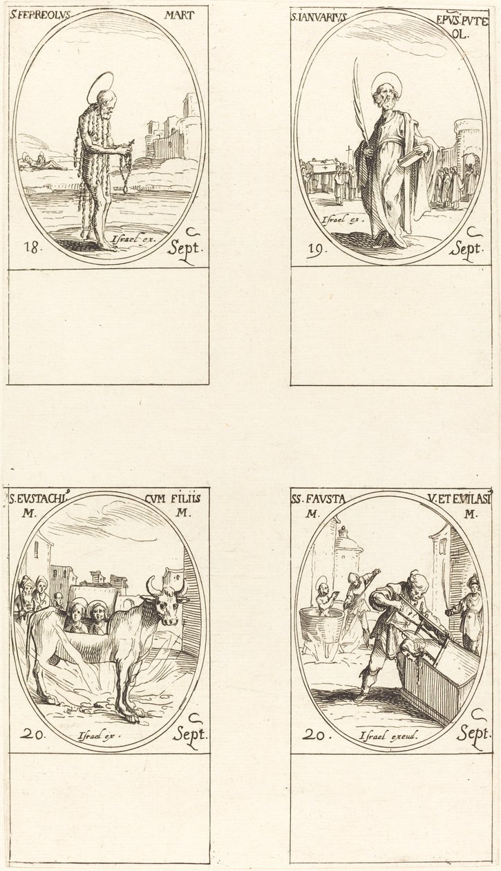 Aziz Ferreolus Ocak Eustace ve Çocukları, Sts. Fausta ve Evelasius. by Jacques Callot