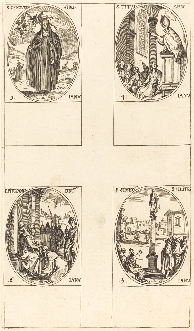 Aziz Genevieve; Aziz Titus; Aziz Simeon Stilitler; Aydınlanma by Jacques Callot