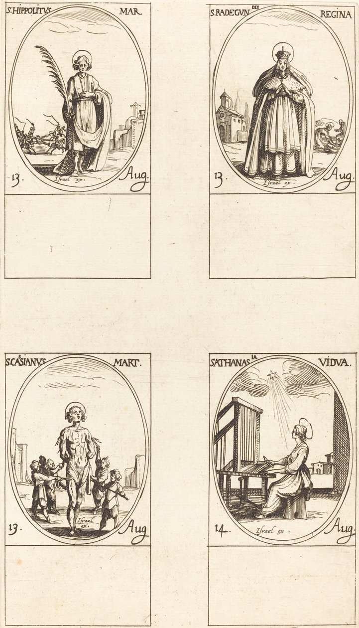 Aziz Hippolytus; Aziz Radegund, Kraliçe; Aziz Cassian; Aziz Athanasia by Jacques Callot