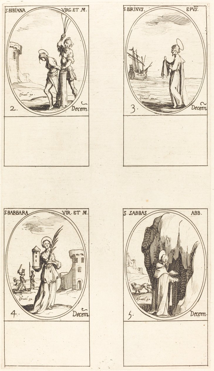 Aziz İrene ve Arkadaşları; Aziz Hristiyan St. Ananias, Azarias ve Misael; Aziz Florya & by Jacques Callot