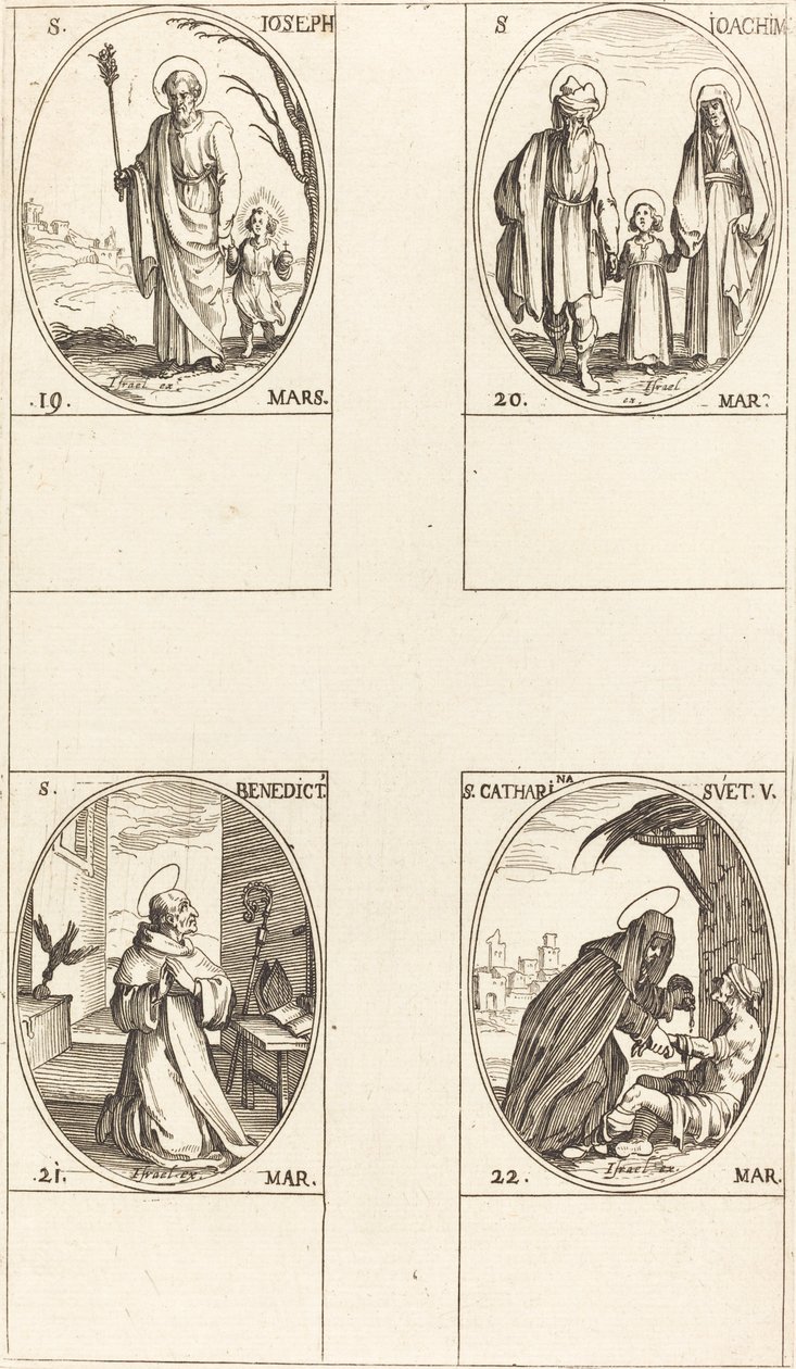 Aziz Joseph; Aziz Joachim; Aziz Benedict, Başrahip; İsveç Aziz Catharine by Jacques Callot