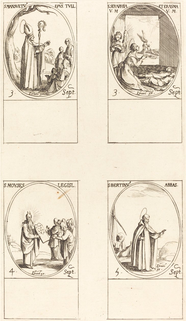 Aziz Mansuetos; St. Serapia ve Erasma; Musa; Aziz Bertin, Başrahip by Jacques Callot