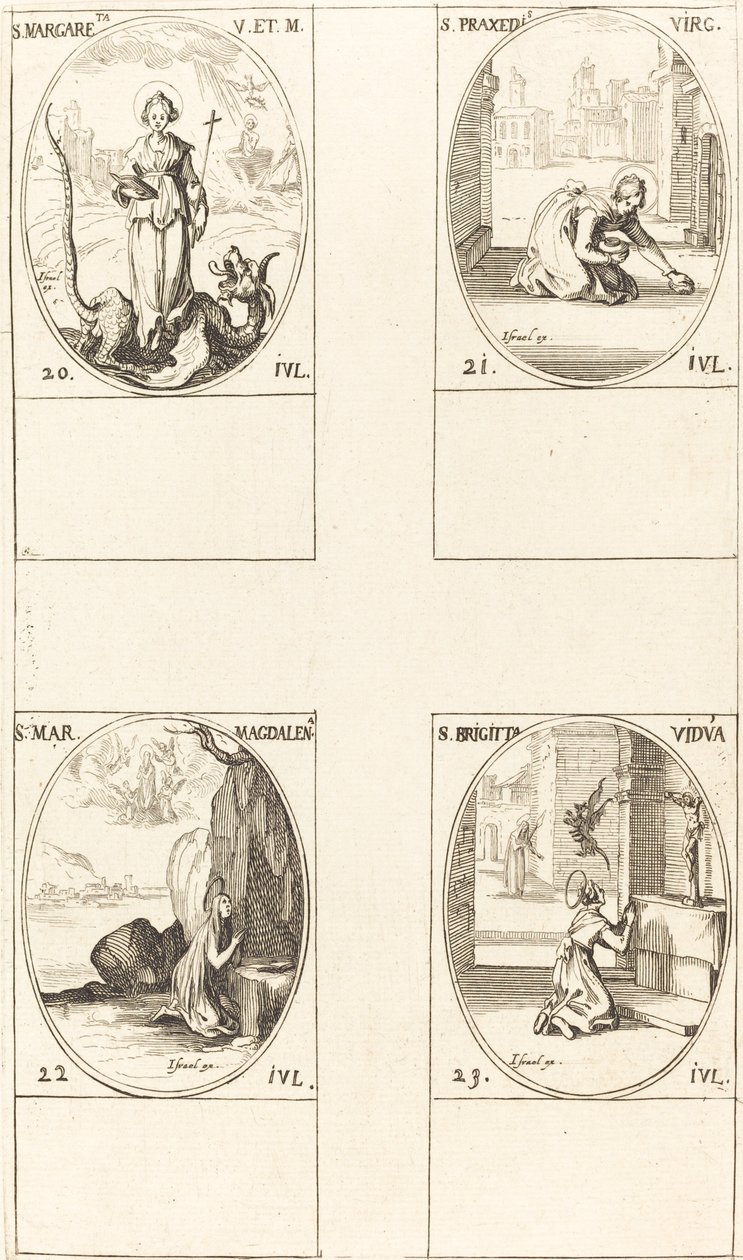 Antakya Aziz Margaret; Aziz Praxedes; Aziz Mary Magdalene; İsveç Aziz Bridget by Jacques Callot