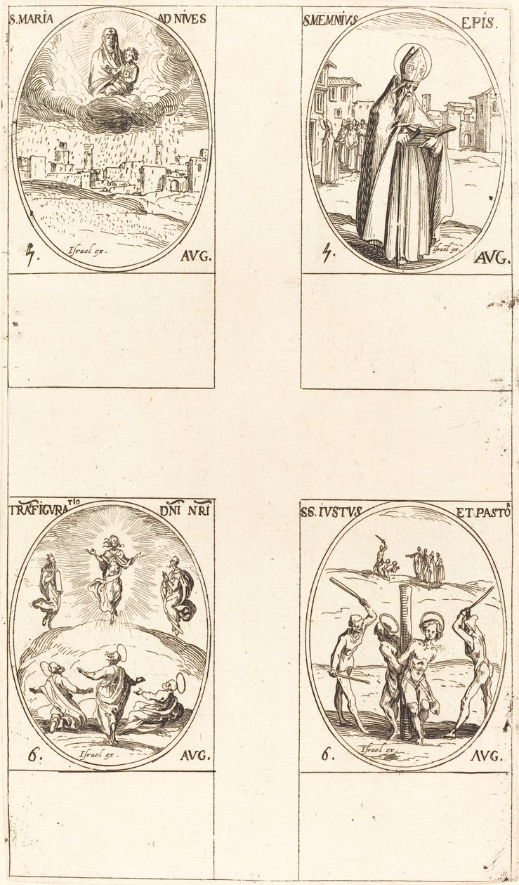 Karlı Meryem; Aziz Memmius, Piskopos; Başkalaşım; St. Justus ve Papaz by Jacques Callot
