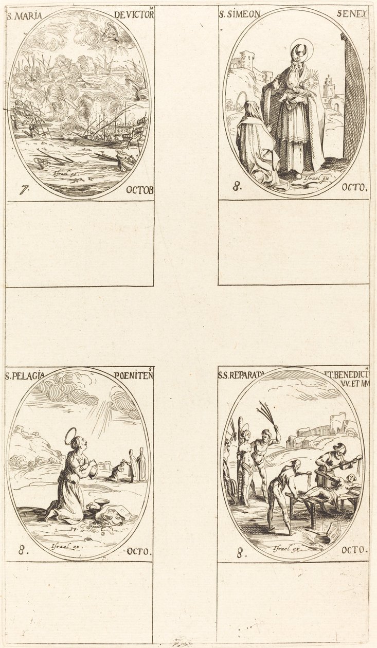 Zafer Aziz Meryem; Aziz Simeon, Peygamber; Aziz Pelagia; St. Reparata ve Benedicta by Jacques Callot