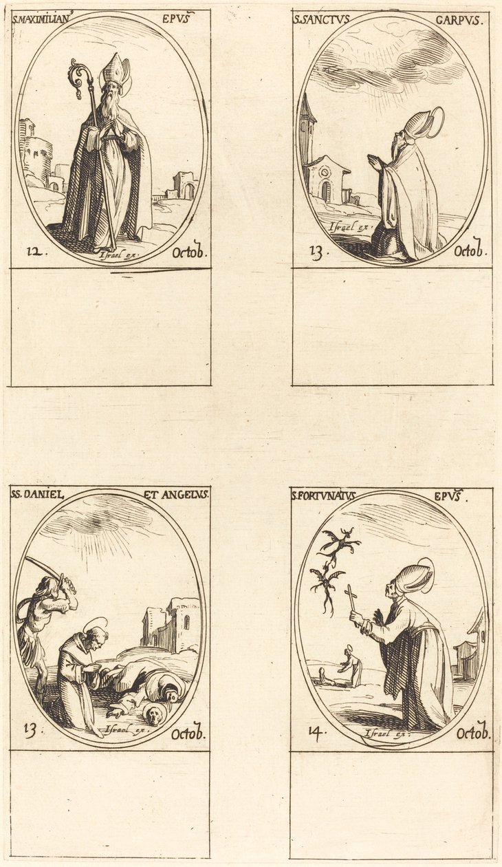 Aziz Maximilian, Aziz Carpus, Aziz Daniel ve Angelus, Aziz Fortunatus. by Jacques Callot