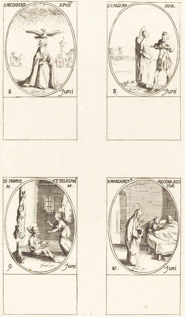 Aziz Medard; Aziz Kalliopa; St. Primus ve Felician; İskoçya Aziz Margaret by Jacques Callot