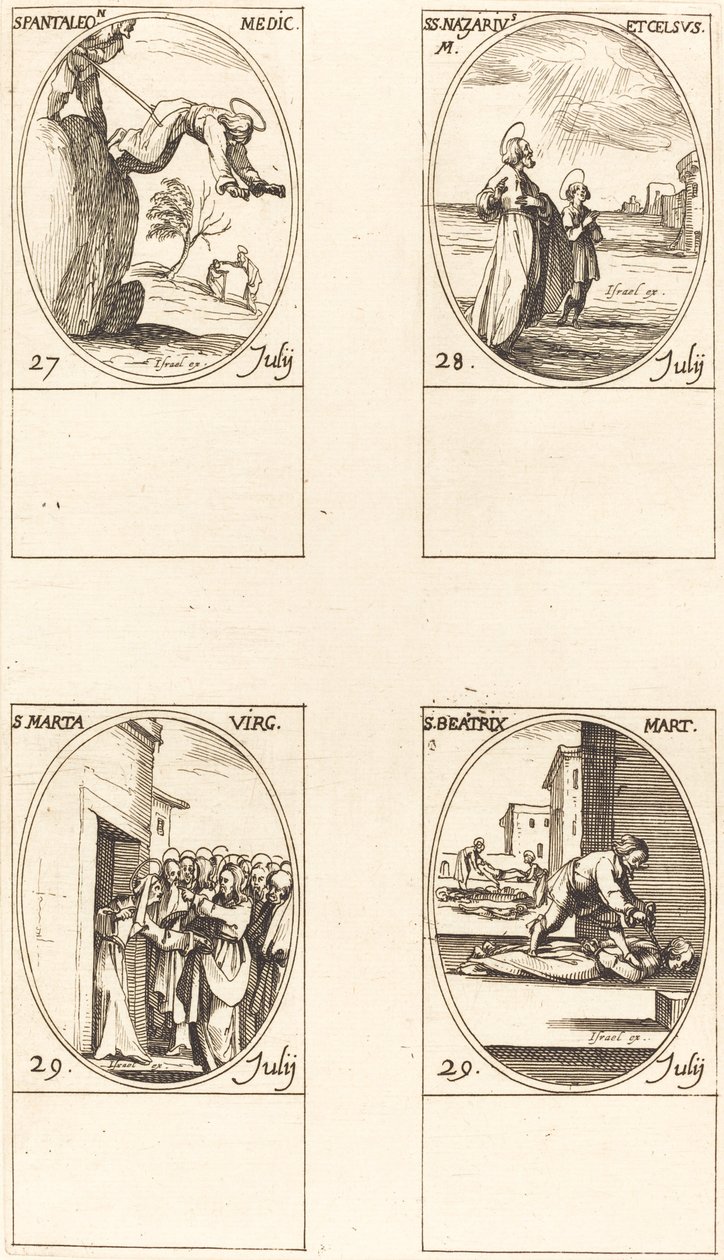 Aziz Pantaleon; St. Nazarius ve Celsus; Aziz Marta; Aziz Beatrice by Jacques Callot
