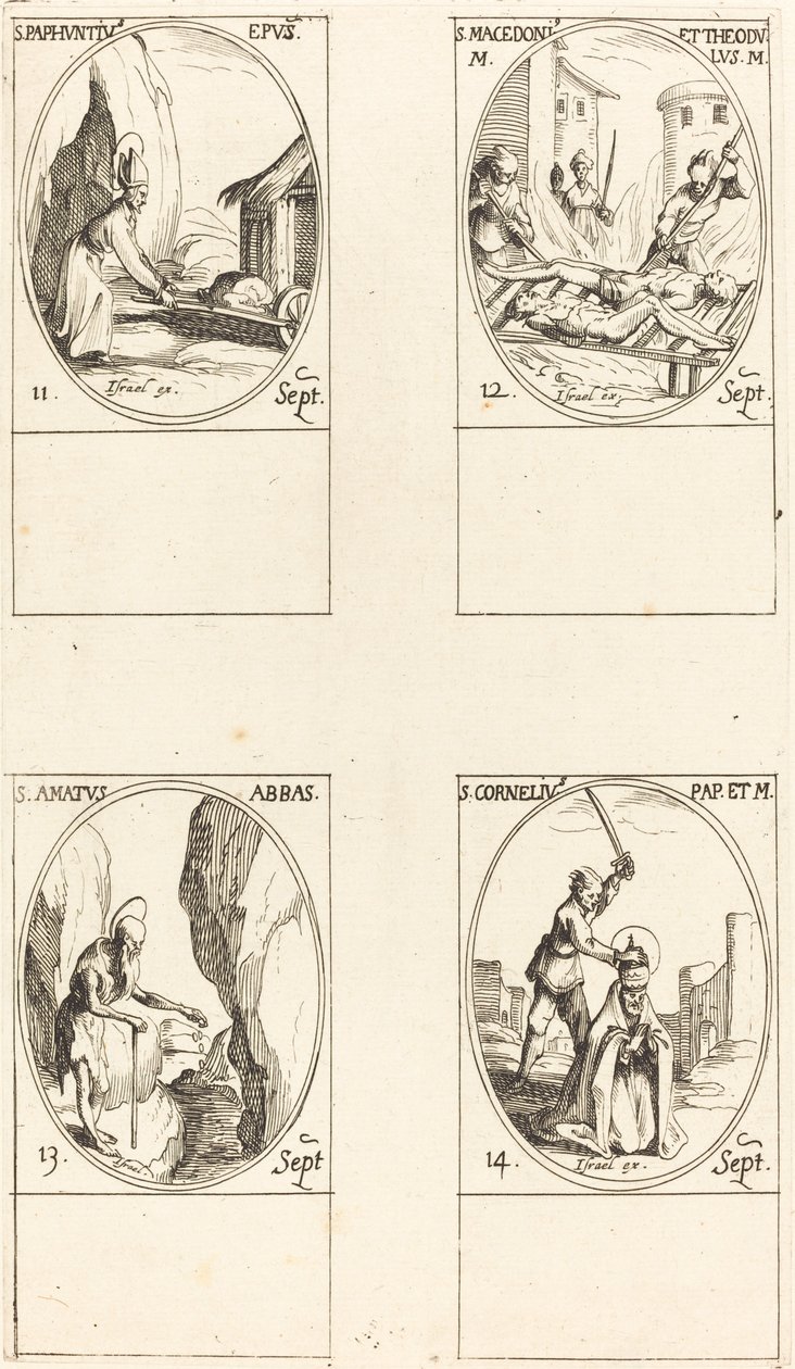 Aziz Paphnutius; St. Makedonius ve Theodulus; Aziz Amatus; Aziz Cornelias by Jacques Callot