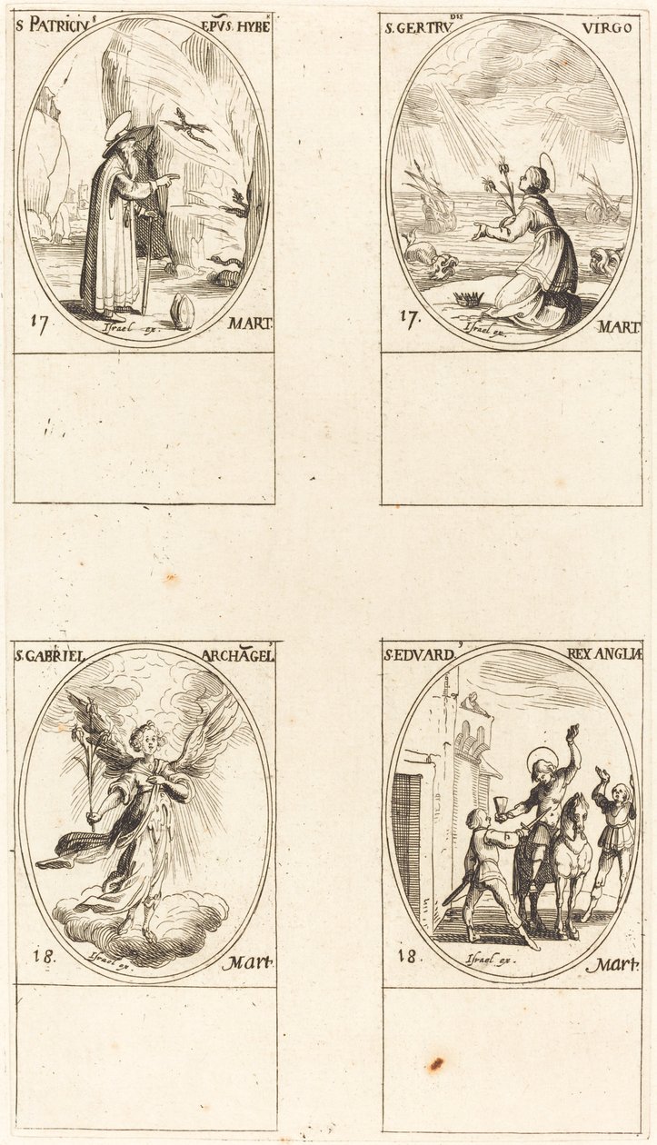 Aziz Patrick; Aziz Gertrude; Aziz Gabriel, Başmelek; Aziz Edward by Jacques Callot