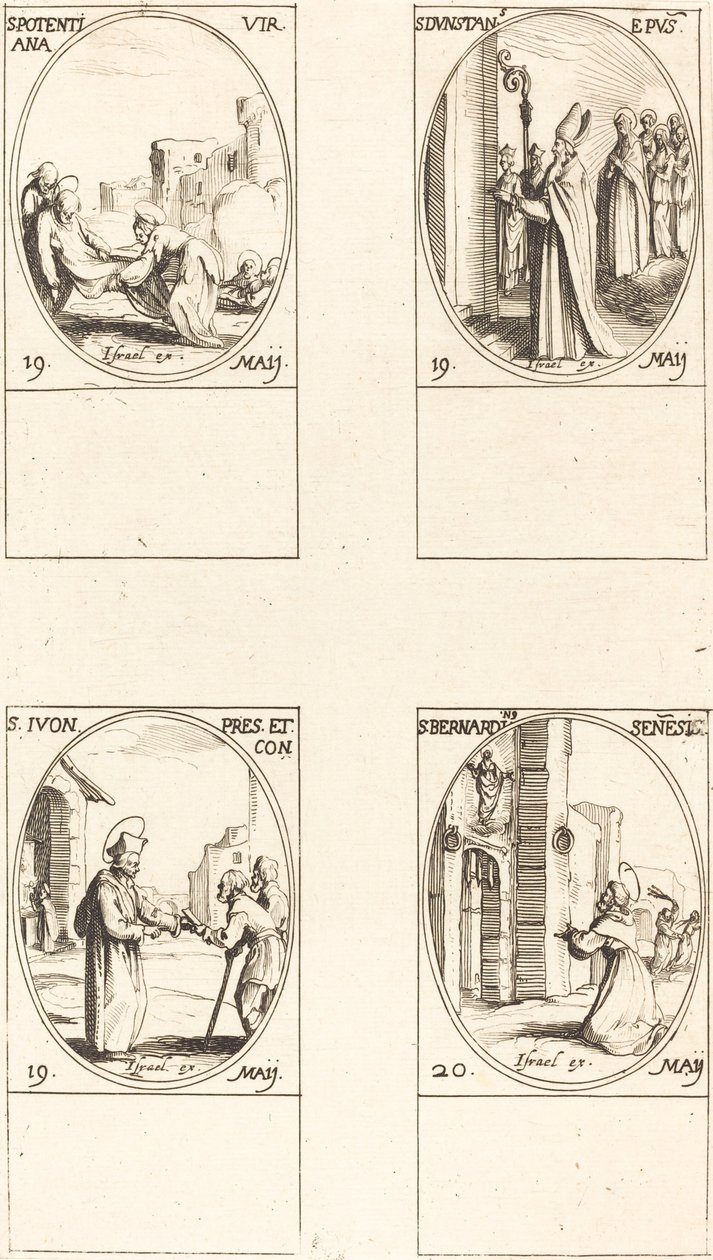 Aziz Potentiana; Aziz Dunstan; Aziz Yvo; Siena Aziz Bernardinus by Jacques Callot
