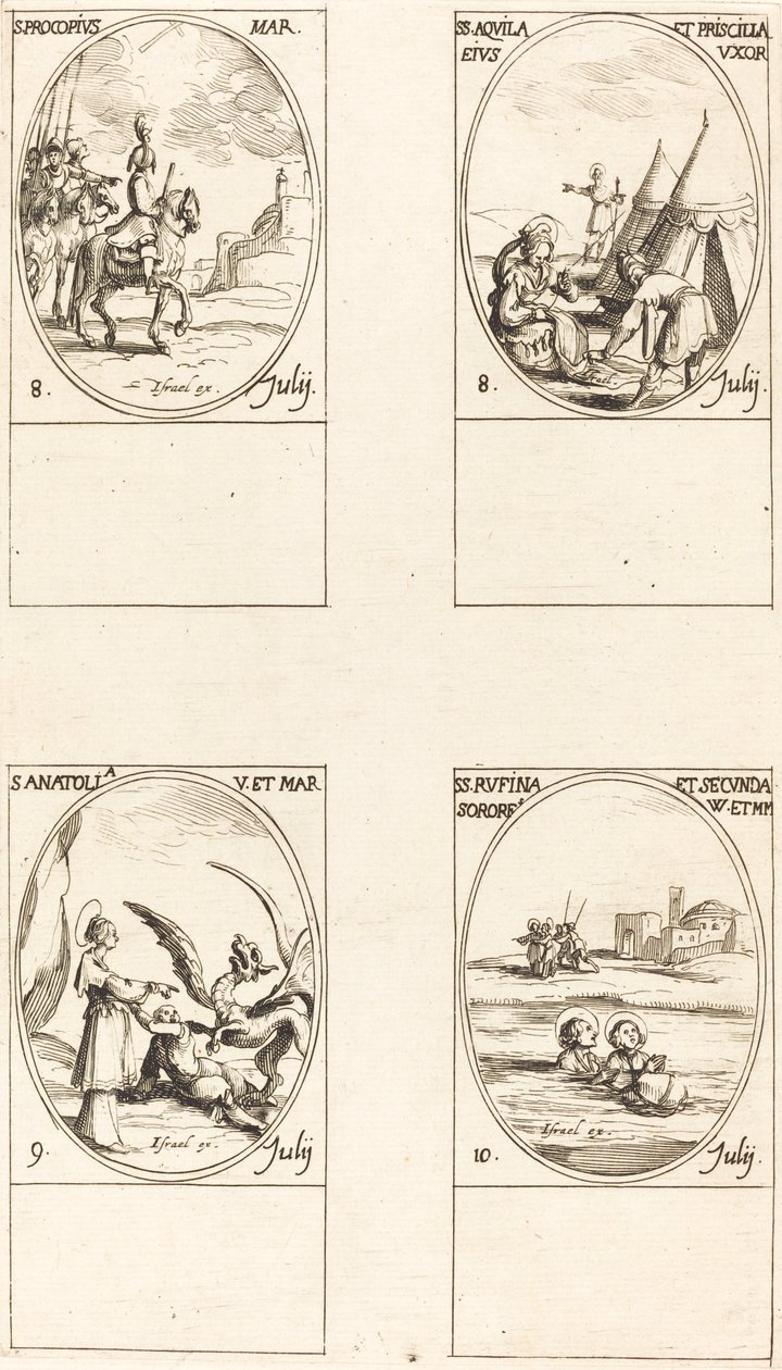 Aziz Procopius; St. Aquila ve Prisca; Aziz Anadolu; St. Rufina ve Secunda by Jacques Callot