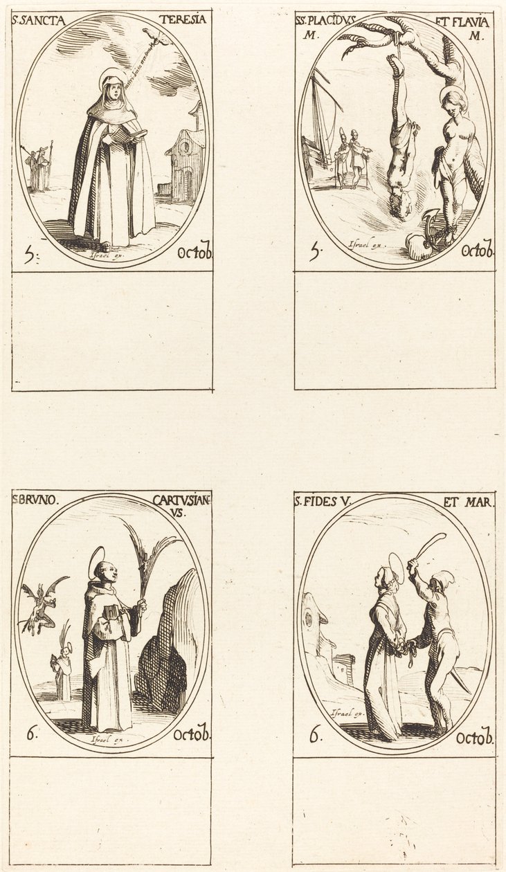 Aziz Theresa; Aziz Placidus ve Flavia; Aziz Bruno; Aziz İnanç by Jacques Callot