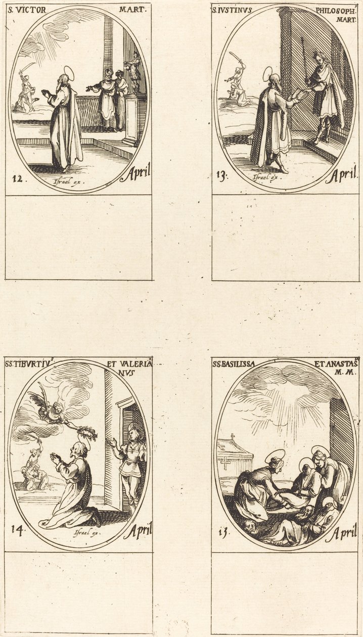 St. Victor St. Justinus St. Tiburtius ve Valerianus; St. Basilissa ve Anastasia by Jacques Callot
