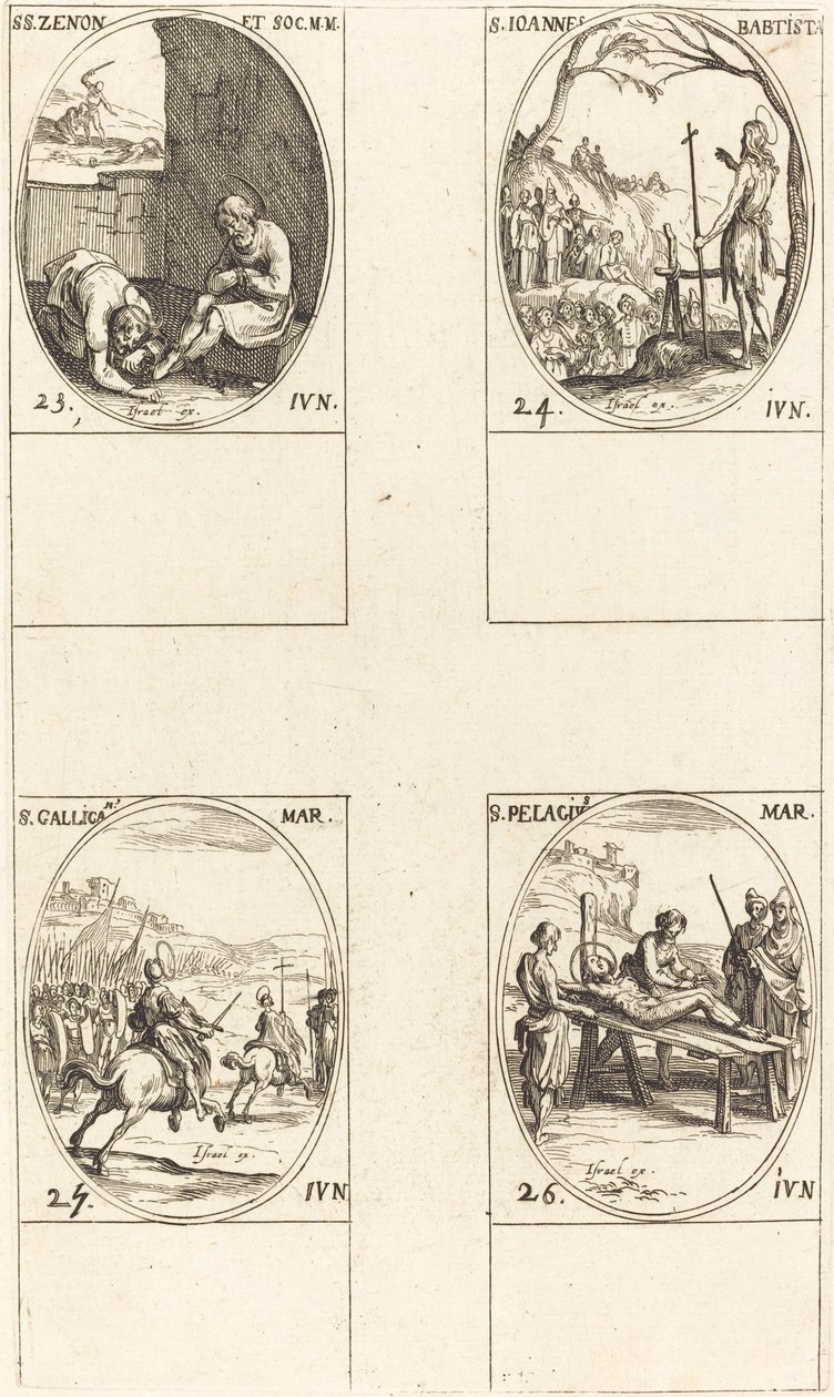 Aziz Zenon ve Sahabeler; Vaftizci Yahya; Aziz Gallicanus; Aziz Pelagius by Jacques Callot