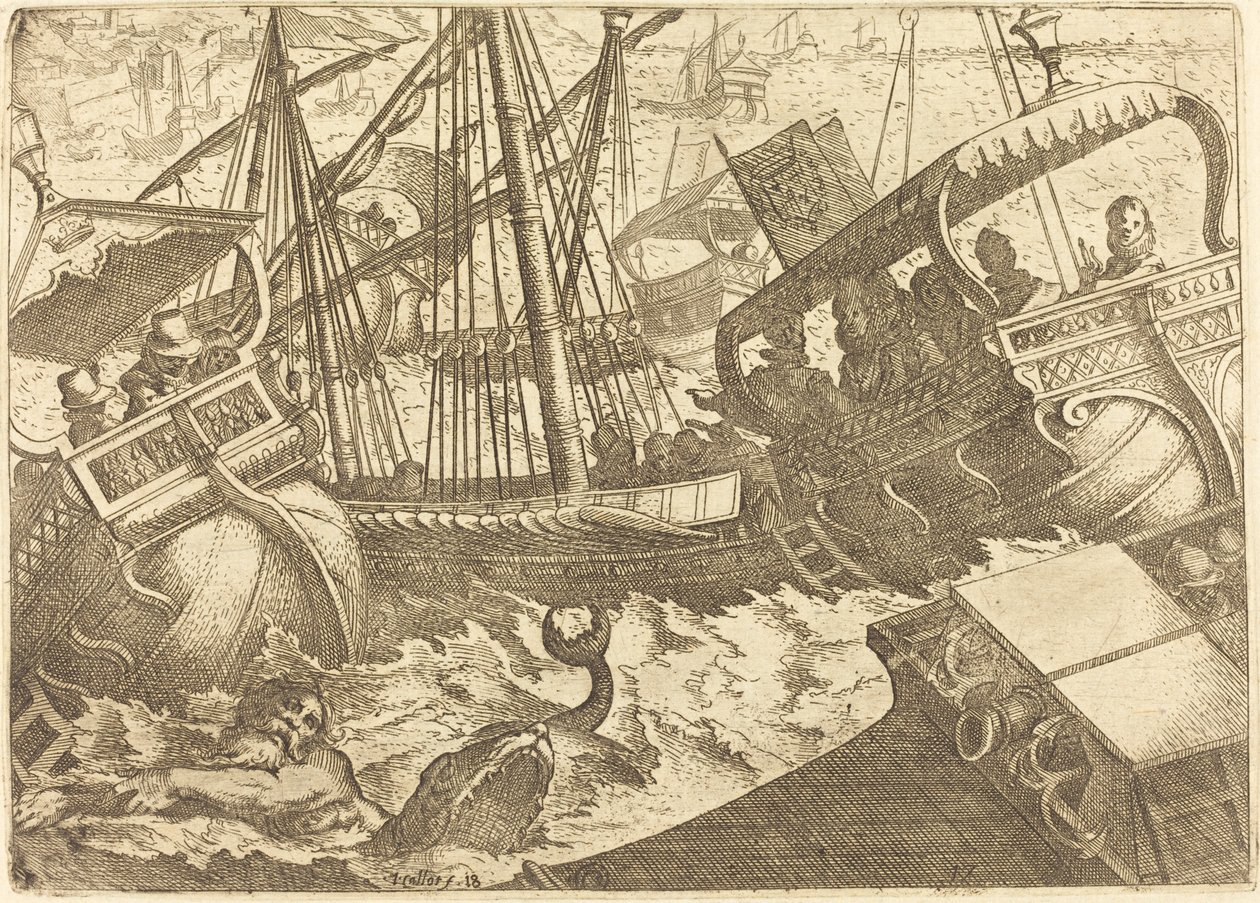Barselona Sahili Açıklarında Fırtına by Jacques Callot