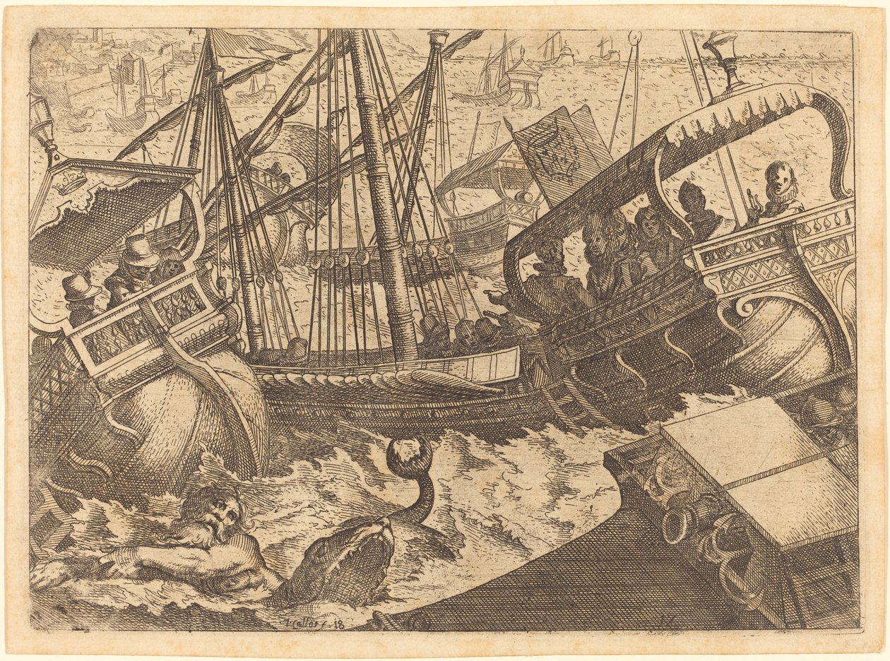 Barselona Sahili Açıklarında Fırtına by Jacques Callot