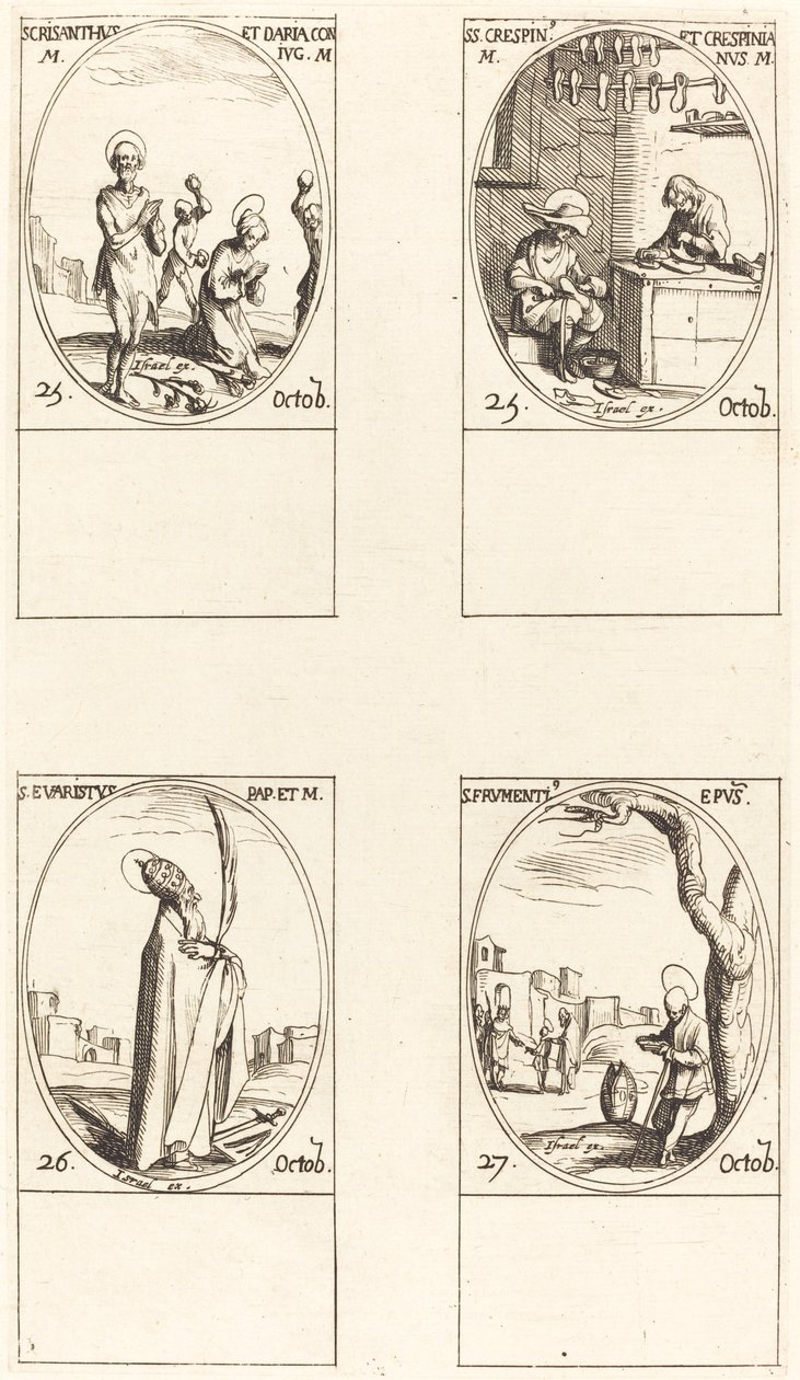 St. Krizantus ve Daria; St. Crispin & Crispinian; Aziz Evaristus; Aziz Frumentius by Jacques Callot