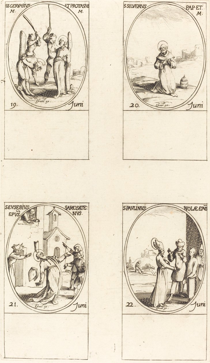 Aziz Gervase ve Protaz; Aziz Silverius; Samosata Aziz Eusebius; Nola Aziz Paulinus by Jacques Callot