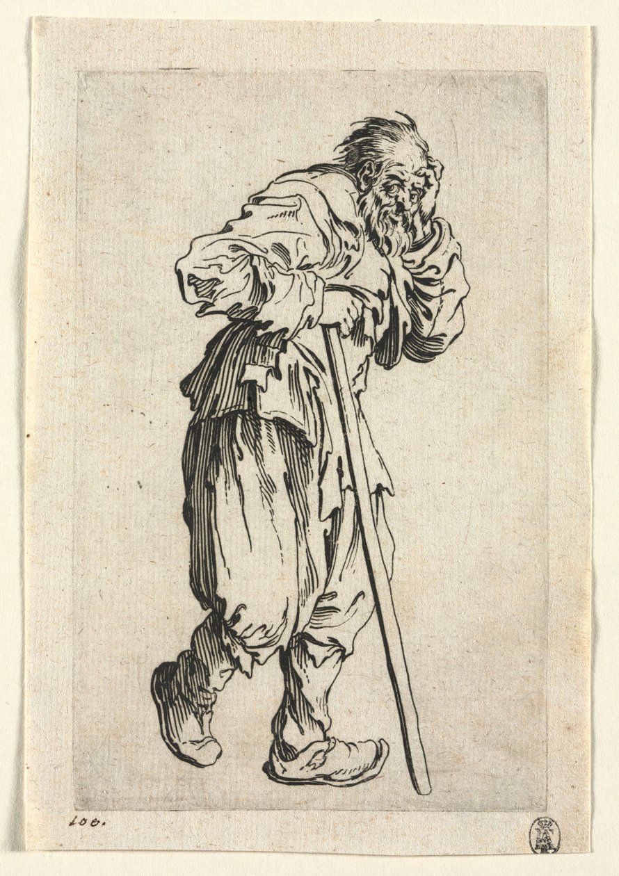 Dilenciler: Bir Çubuğa Yaslanmış Dilenci, c. 1623. by Jacques Callot