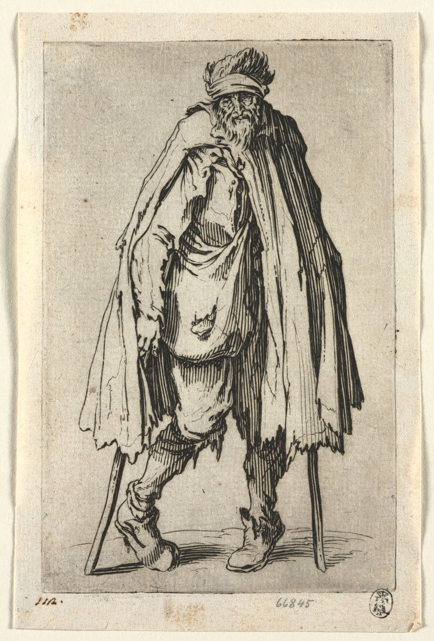 Dilenciler: Çantalı Koltuk Değneği Üzerinde Dilenci by Jacques Callot