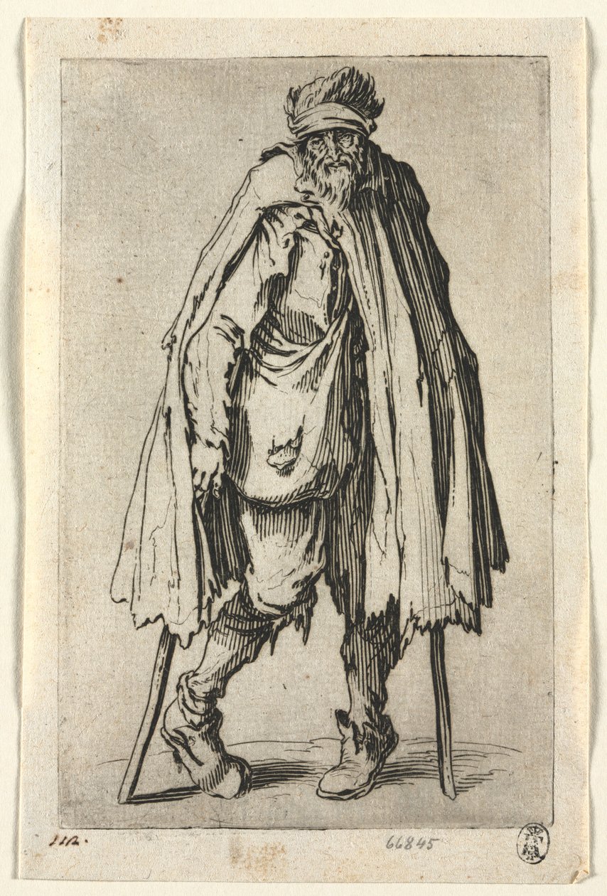 Dilenciler: Çantalı Koltuk değneklerinde Dilenci, c. 1623. by Jacques Callot