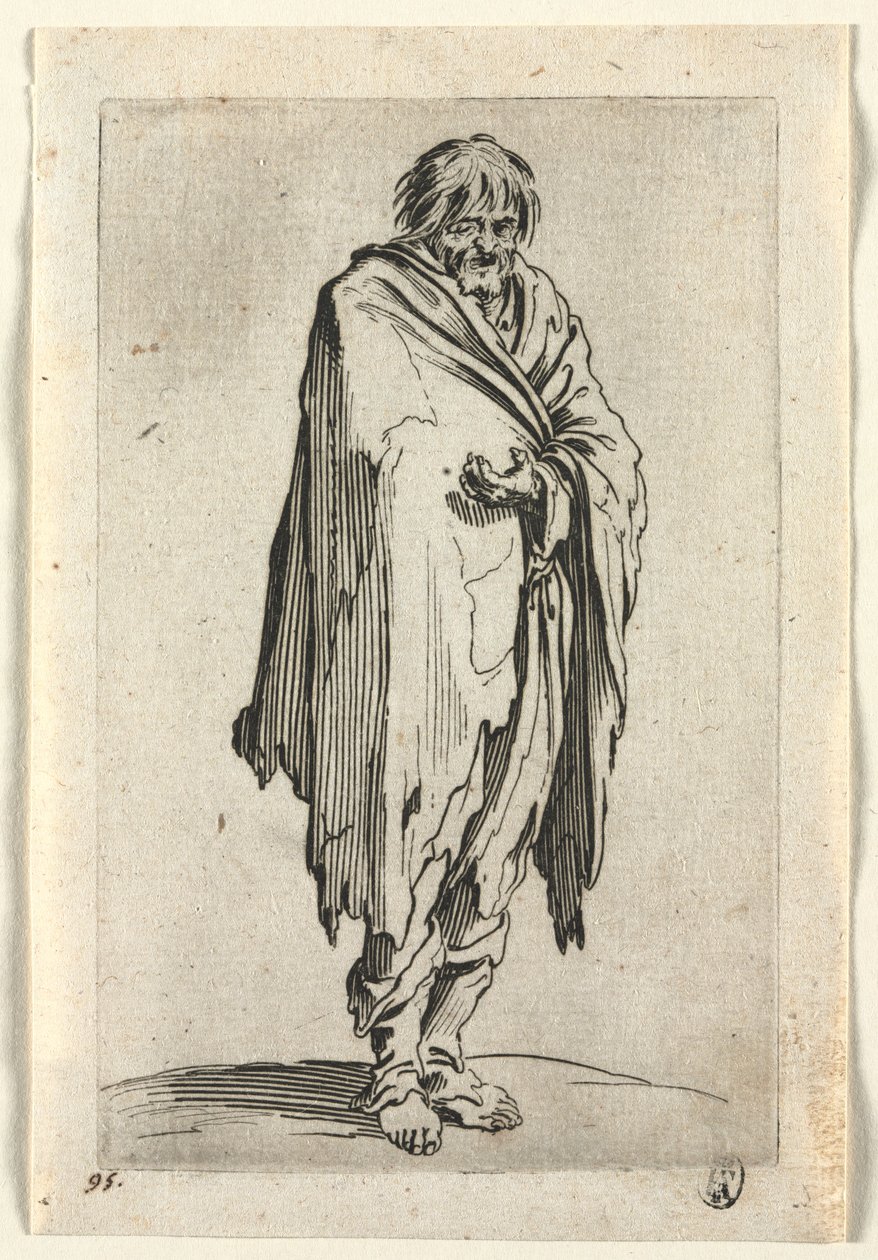 Dilenciler: Şapkasız, Ayakkabısız Dilenci, c. 1623. by Jacques Callot