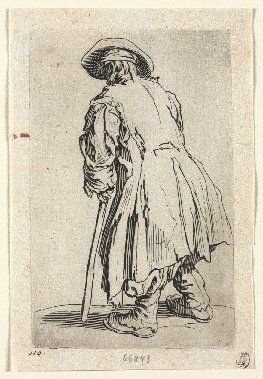 Dilenciler: Tek Koltuk Değneğindeki Yaşlı Dilenci, c. 1623. by Jacques Callot