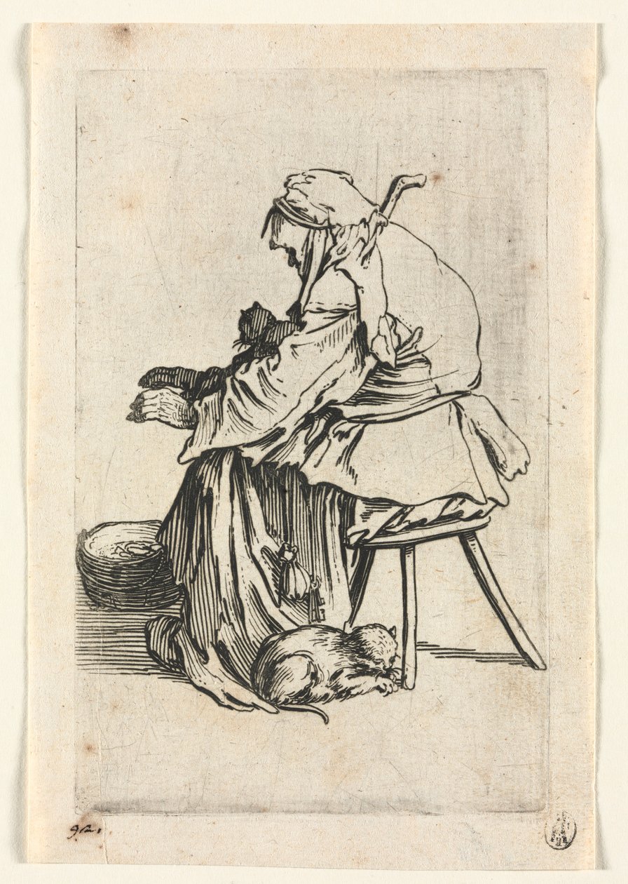 Dilenciler: Yaşlı Kadın ve Kediler, c. 1623. by Jacques Callot