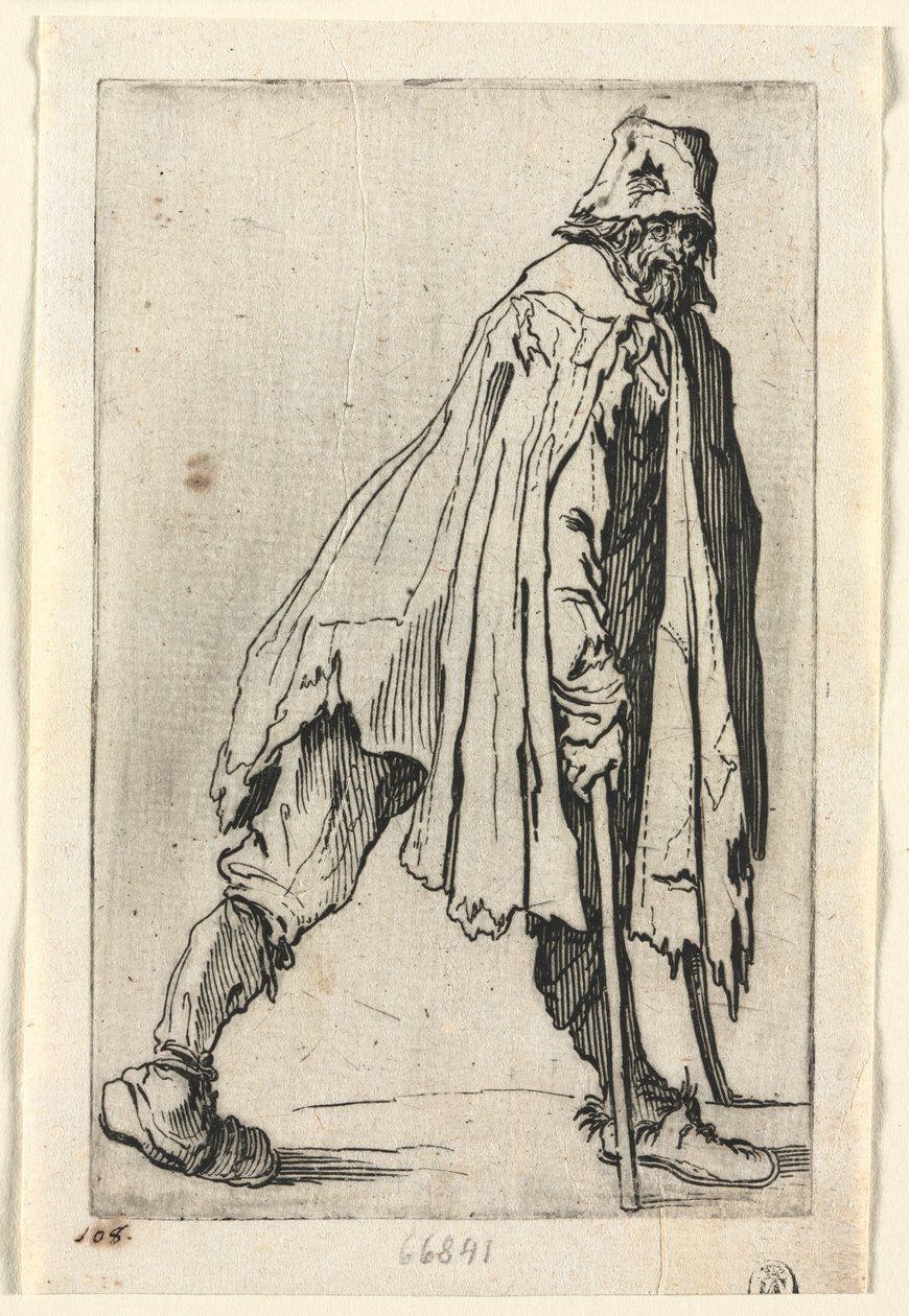 Dilenciler: Koltuk Değneği Takan, Şapkalı Dilenci by Jacques Callot