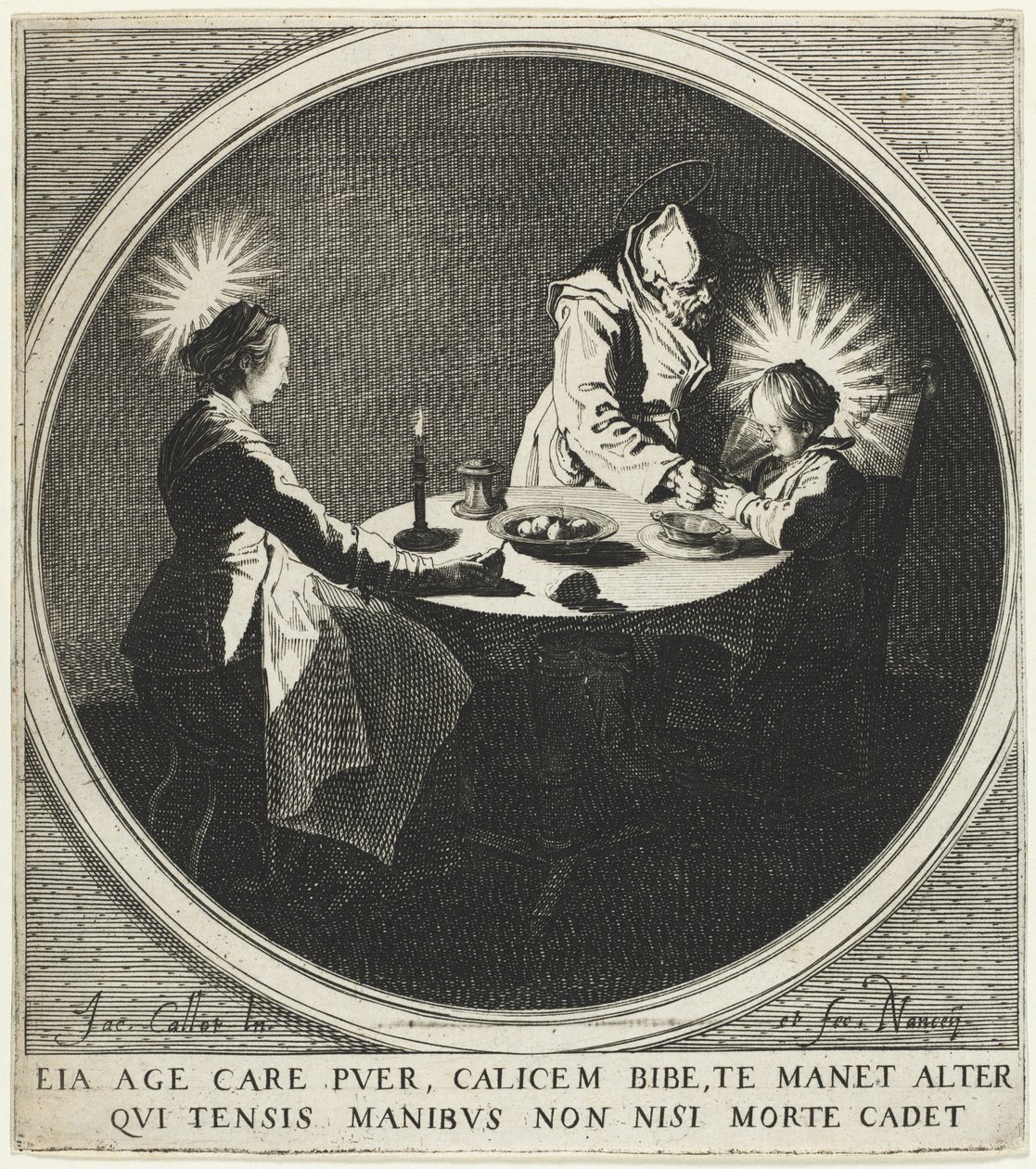 Nimet (Le Bénédicité) olarak da bilinen Kutsal Aile Sofrada by Jacques Callot