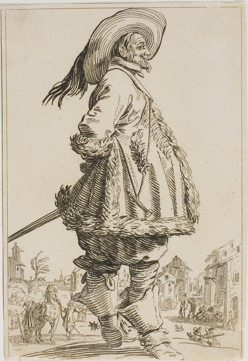 The Nobility of Lorraine serisinden Kürklü Mantolu Elleri Sırtında Beyefendi by Jacques Callot