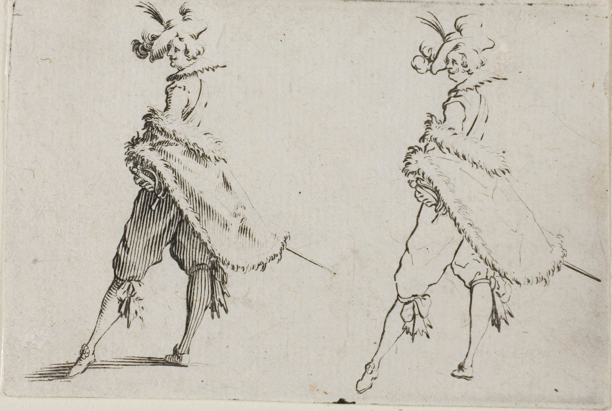Kaprislerden Elleri Kalçalarına Poz Veren Paltolu Beyefendi by Jacques Callot