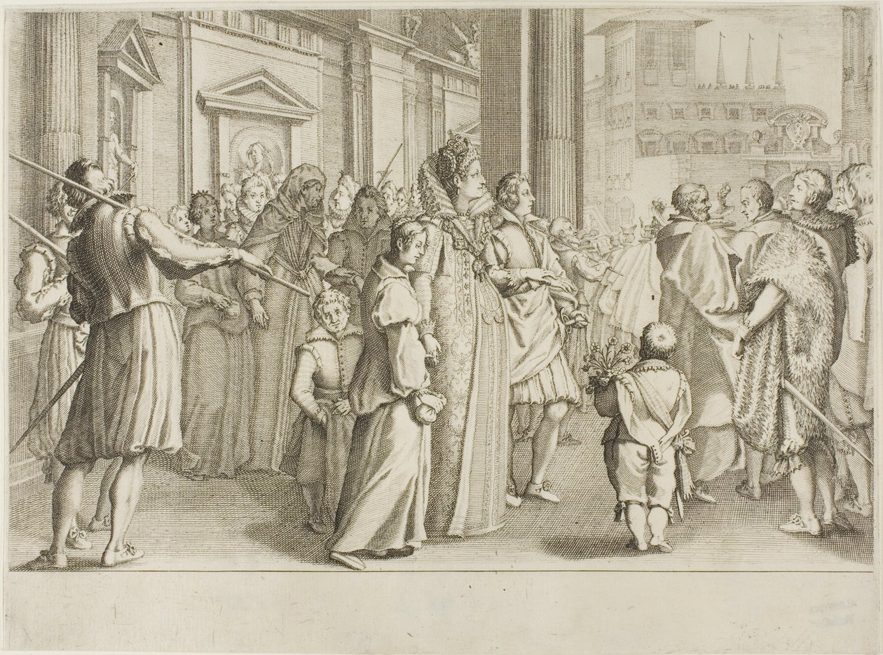 Lorraine Büyük Düşesi Christine, Koruması Altına Aldığı Kilise Gençlerine Eskortluk Yapıyor by Jacques Callot