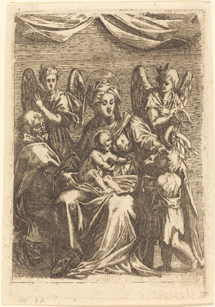 İki Melekli Kutsal Aile by Jacques Callot