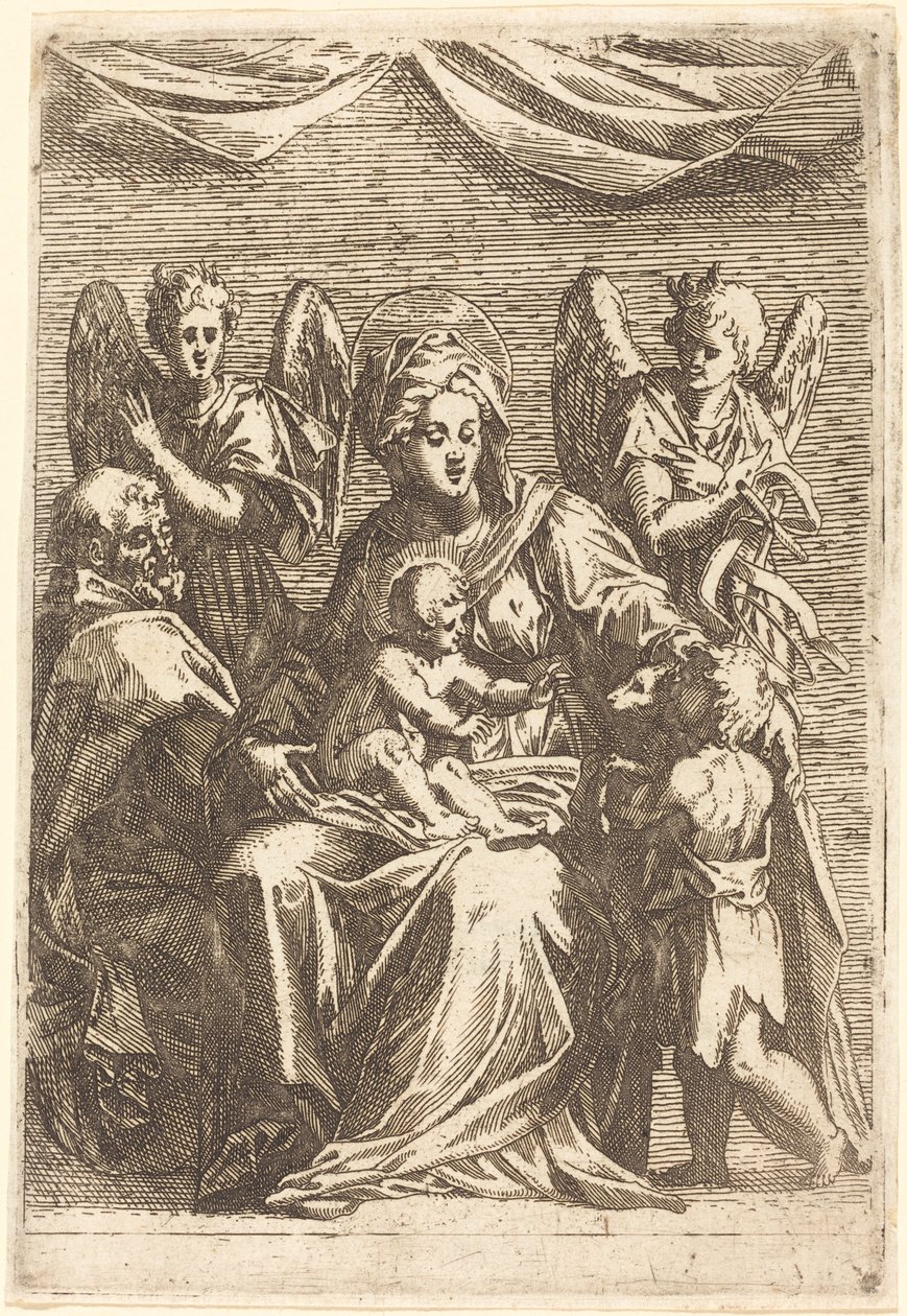 İki Melekli Kutsal Aile by Jacques Callot