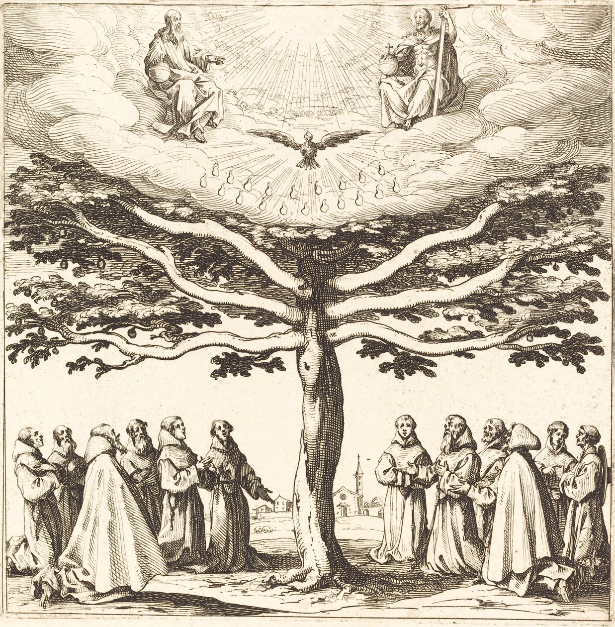 Fransiskenlerin Taptığı Hayat Ağacındaki Kutsal Üçlü by Jacques Callot