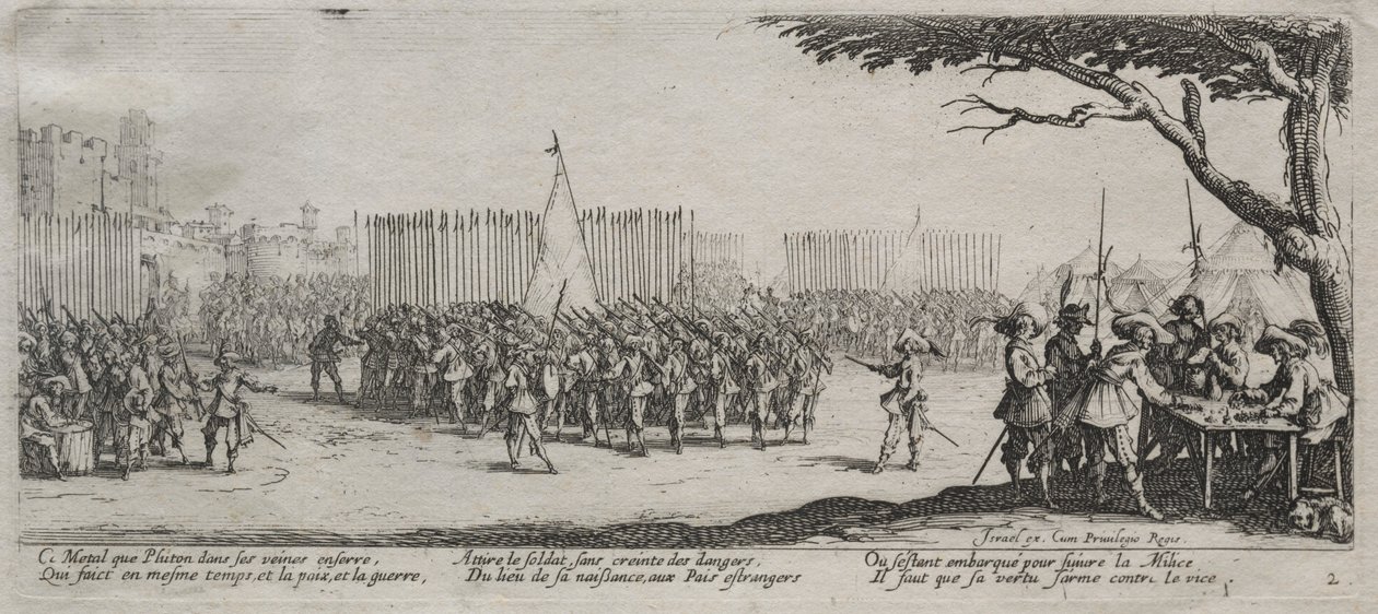 Savaşın Büyük Sefaletleri: Birliklerin Kaydedilmesi, 1633. by Jacques Callot
