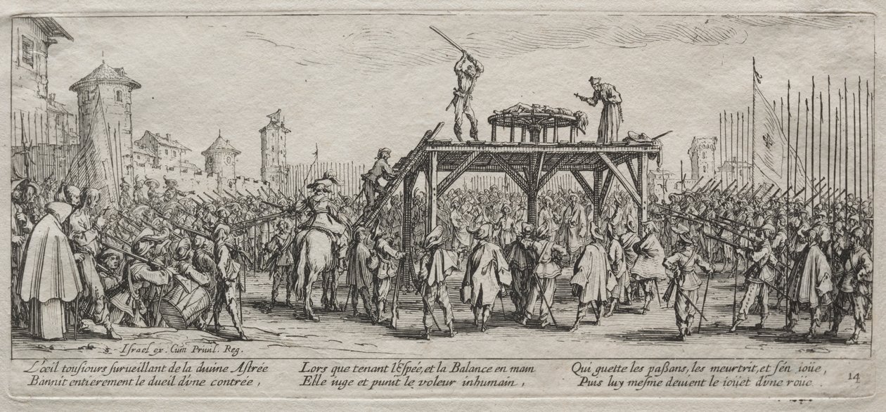 Savaşın Büyük Sefaletleri: Tekerlek Üzerinde Yürütme by Jacques Callot