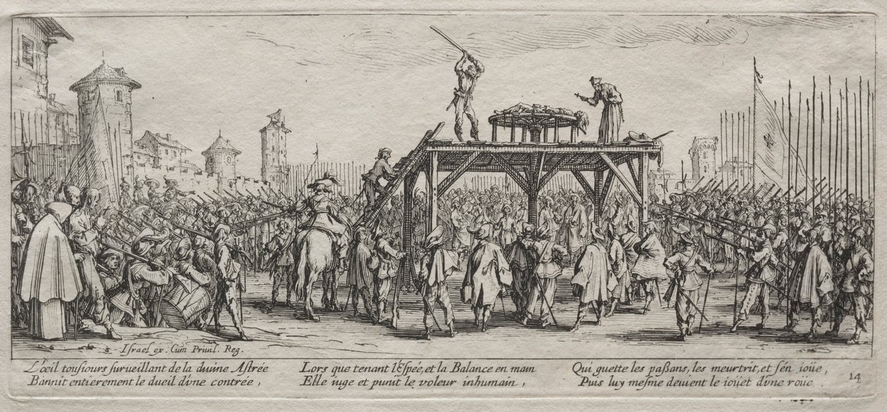 Savaşın Büyük Sefaletleri: Tekerlek Üzerinde Yürütme, 1633. by Jacques Callot