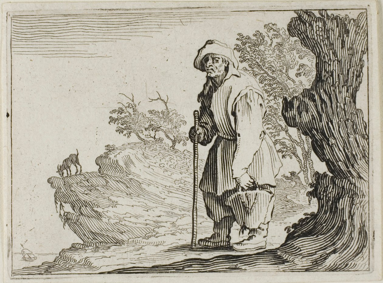 Kaprislerden Çantasını Taşıyan Köylü by Jacques Callot