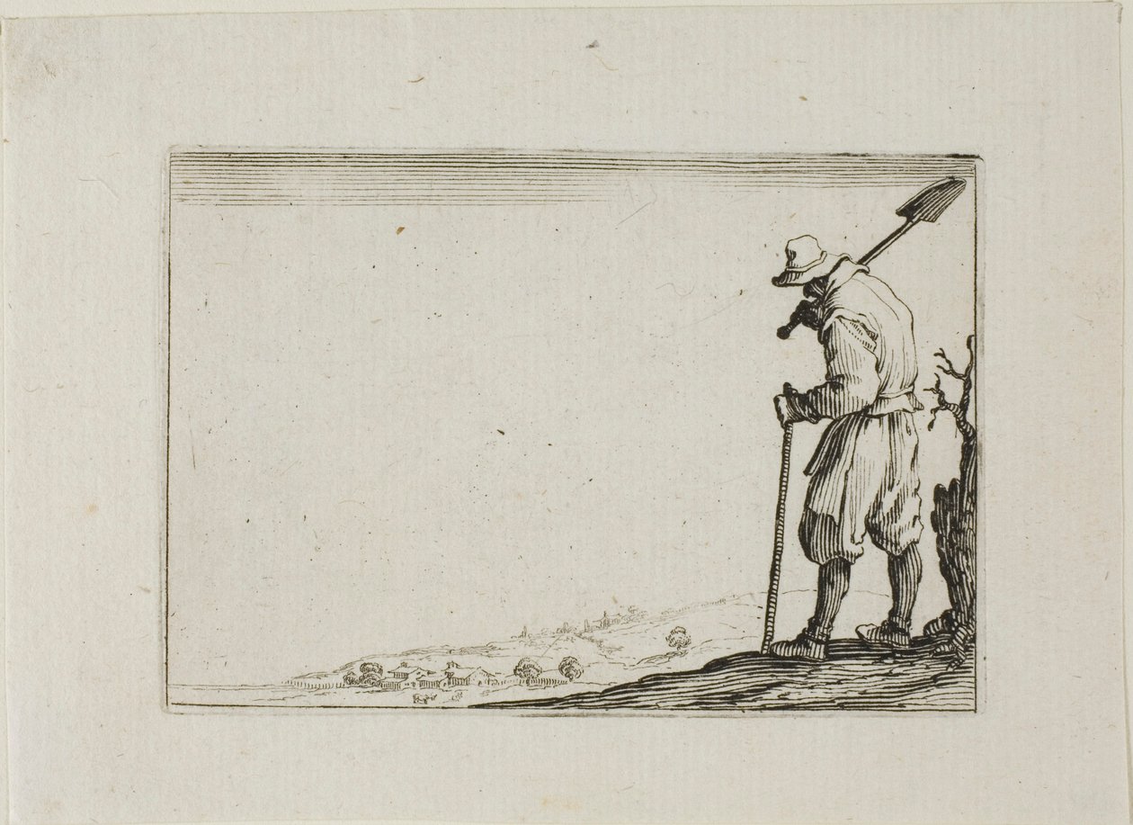 Omzunda Kürek Taşıyan Köylü, Kaprislerden by Jacques Callot