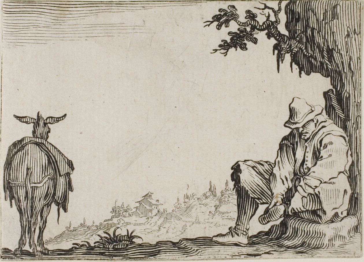 Kaprislerden Pabuçlarını Çıkaran Köylü by Jacques Callot