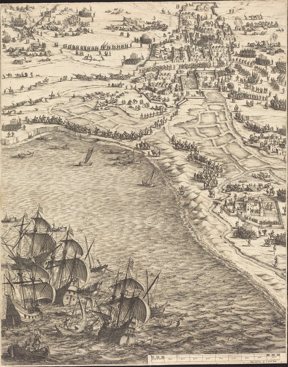 La Rochelle Kuşatması [levha 12/16; set, 1952.8.97-112] içerir by Jacques Callot