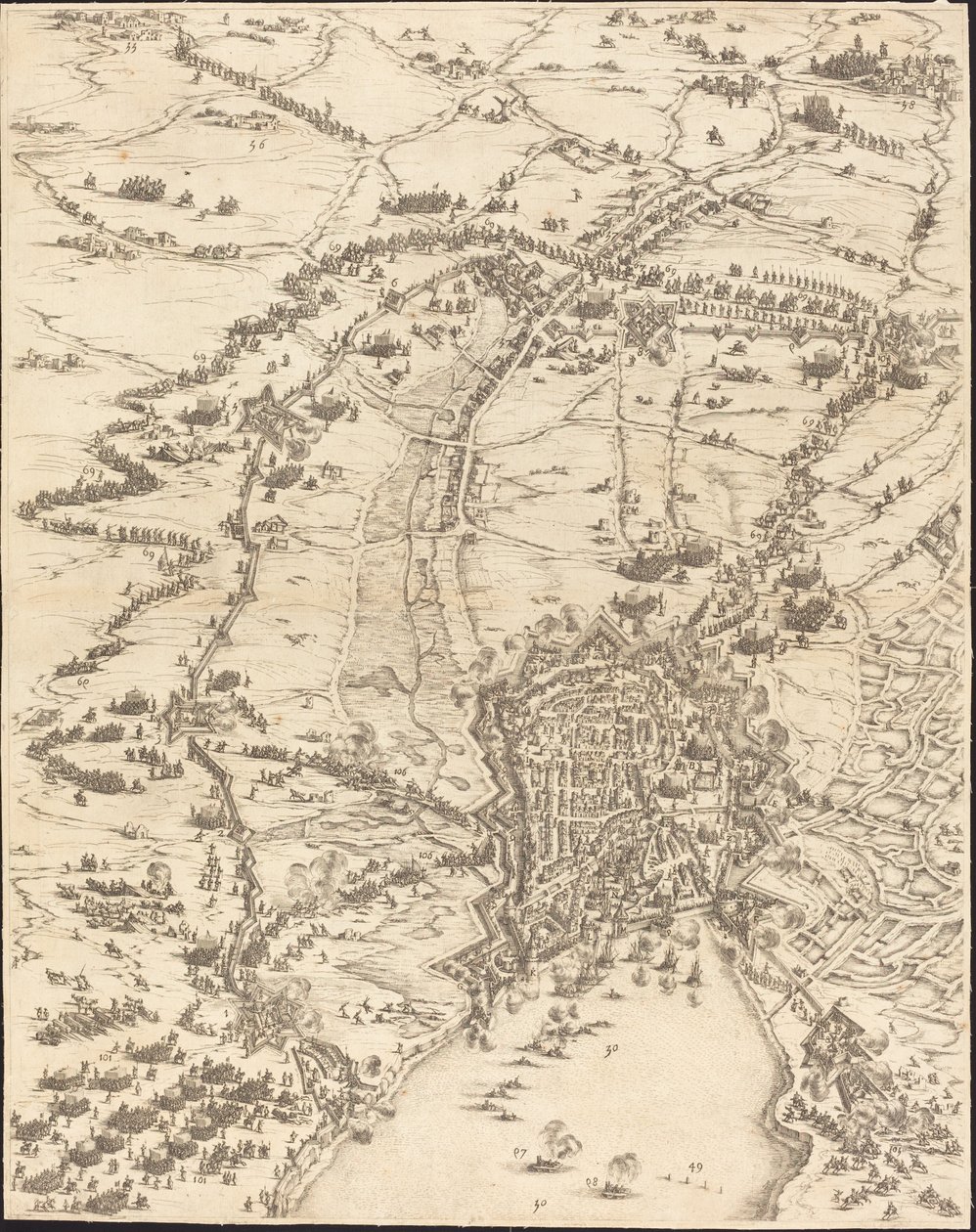 La Rochelle Kuşatması [plaka 6/16; set, 1952.8.97-112] içerir by Jacques Callot