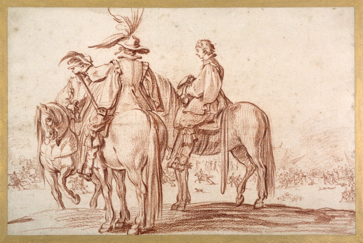 Üç Atlı (kağıt üzerinde kırmızı tebeşir) by Jacques Callot