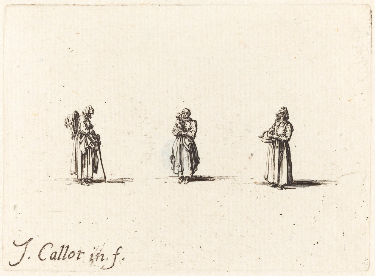 Üç Kadın, Biri Çocuk Tutuyor by Jacques Callot