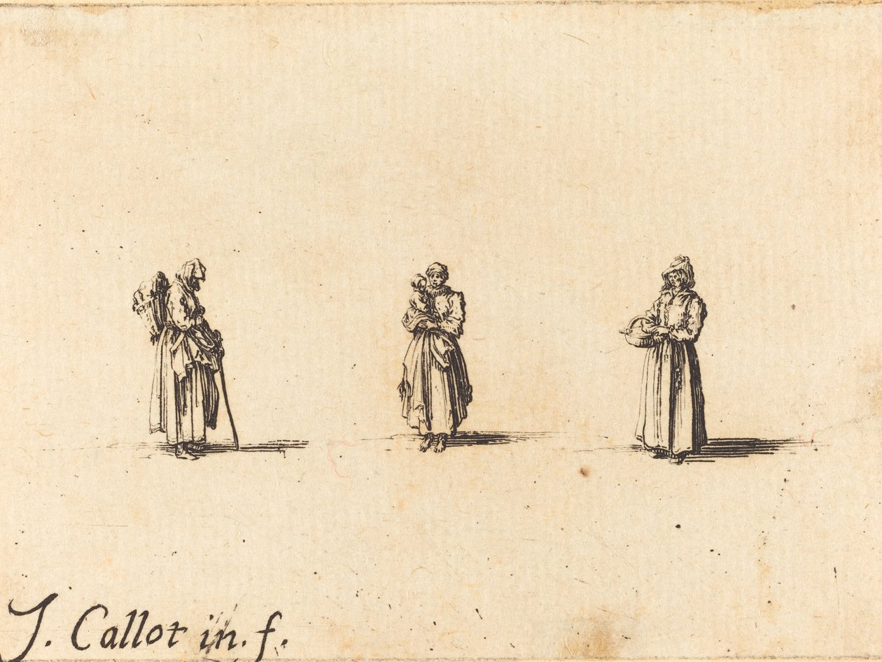 Üç Kadın, Biri Çocuk Tutuyor, muhtemelen 1634. by Jacques Callot