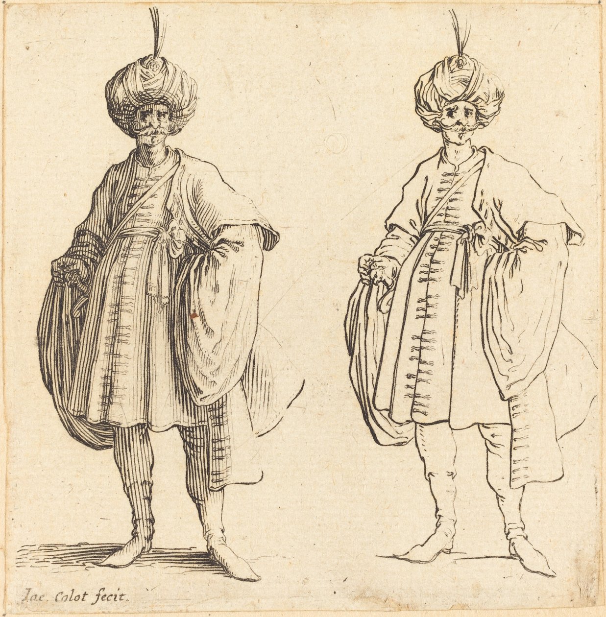 Tüylü Sarık Giyinmiş İki Türk by Jacques Callot